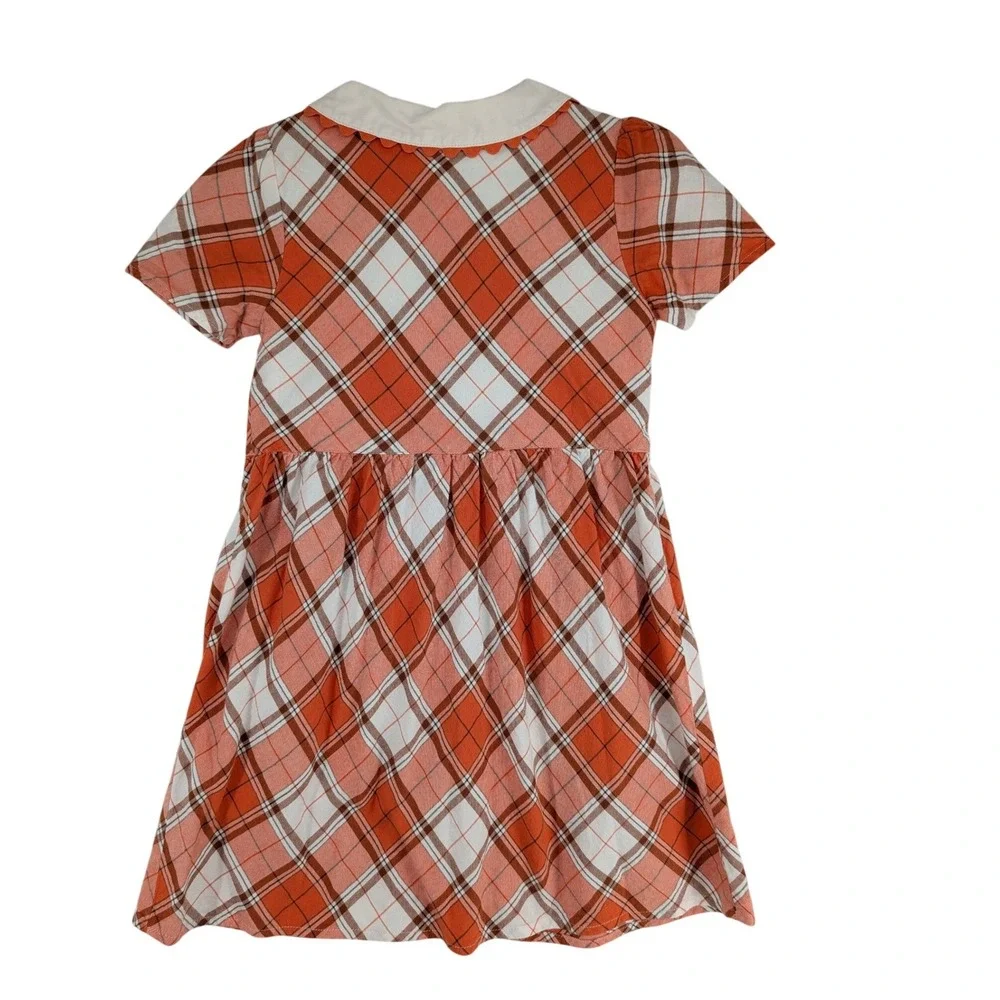 Gymboree Orange Plaid Flannel Dress Pumpkin Embroidery Peter Pan Collar Size 7‎